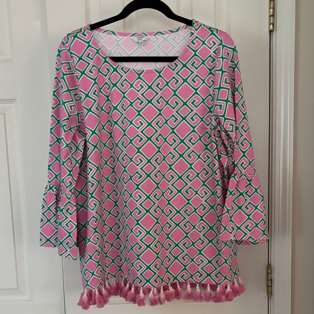 Crown & Ivy Pink and Green Patterned Tunic